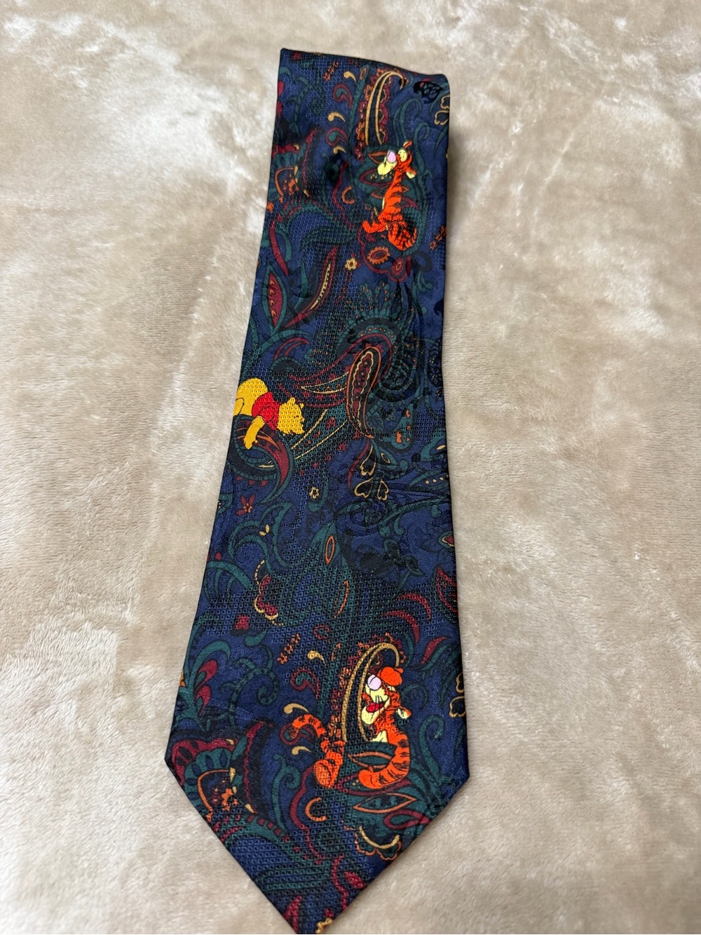The Disney Store 100% Silk Navy Paisley Tie with Winnie the Pooh & Tigger